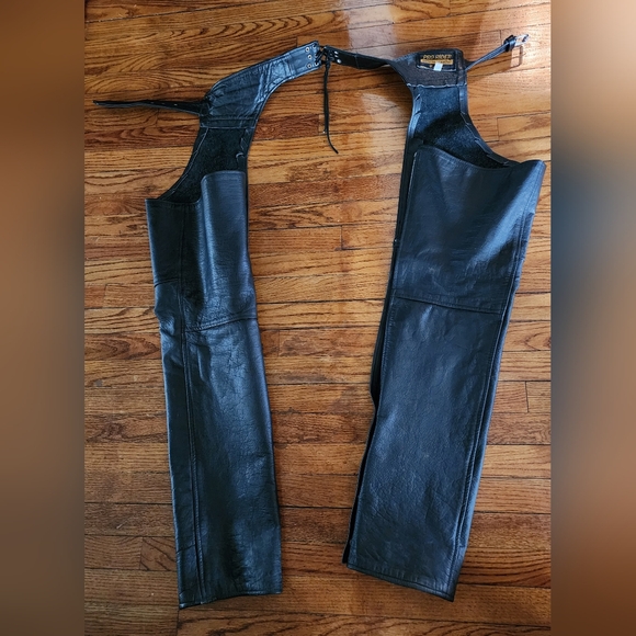 Chaps Genuine Leather Motorcycle Pro Rider Black Size Large - Picture 9 of 15